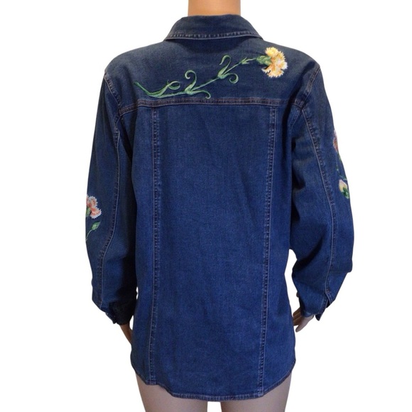 Vtg Bob Mackie Wearable Art Embroidered Denim Shirt Jacket Women’s Size M Floral - Picture 7 of 10